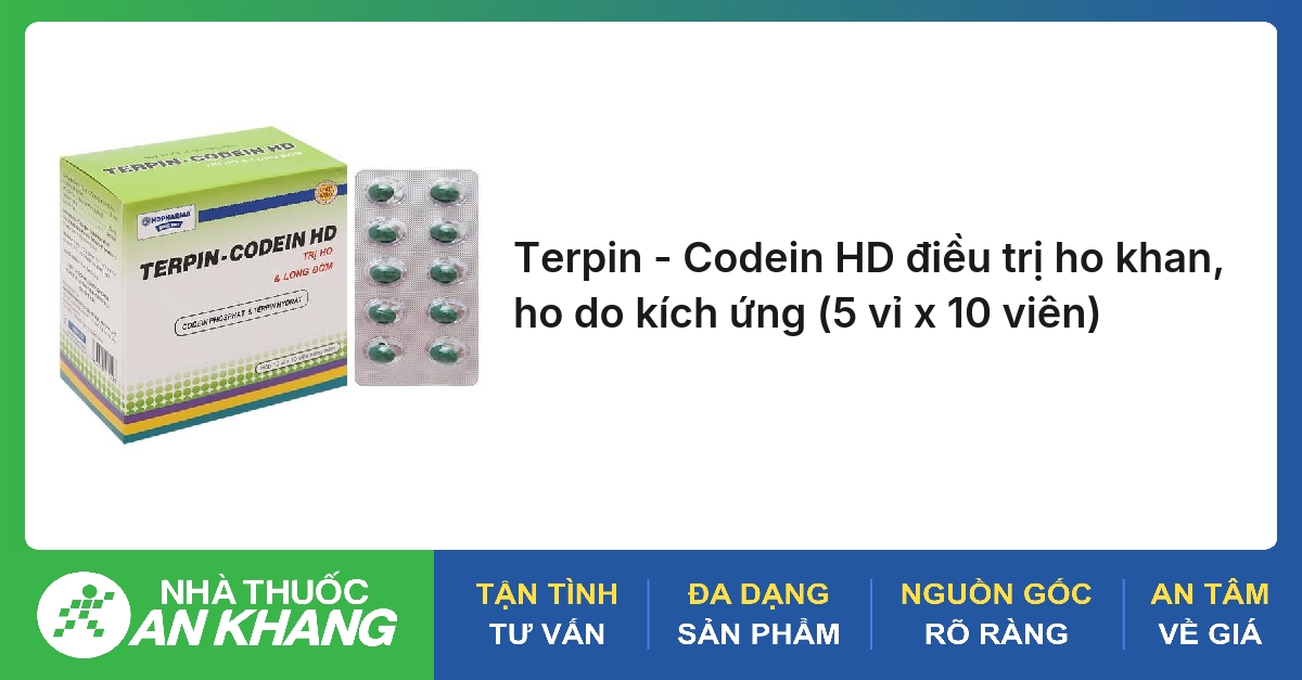 Terpin - Codein HD điều trị ho khan, ho do kích ứng (5 vỉ x 10 viên)