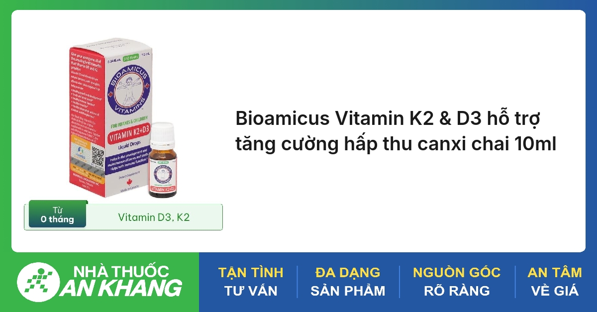 Bioamicus Vitamin K2 & D3 hỗ trợ tăng cường hấp thu canxi chai 10ml