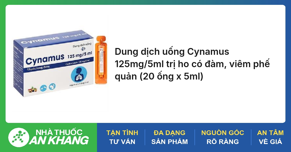 Dung dịch uống Cynamus 125mg/5ml trị ho có đàm, viêm phế quản (20 ống x 5ml)