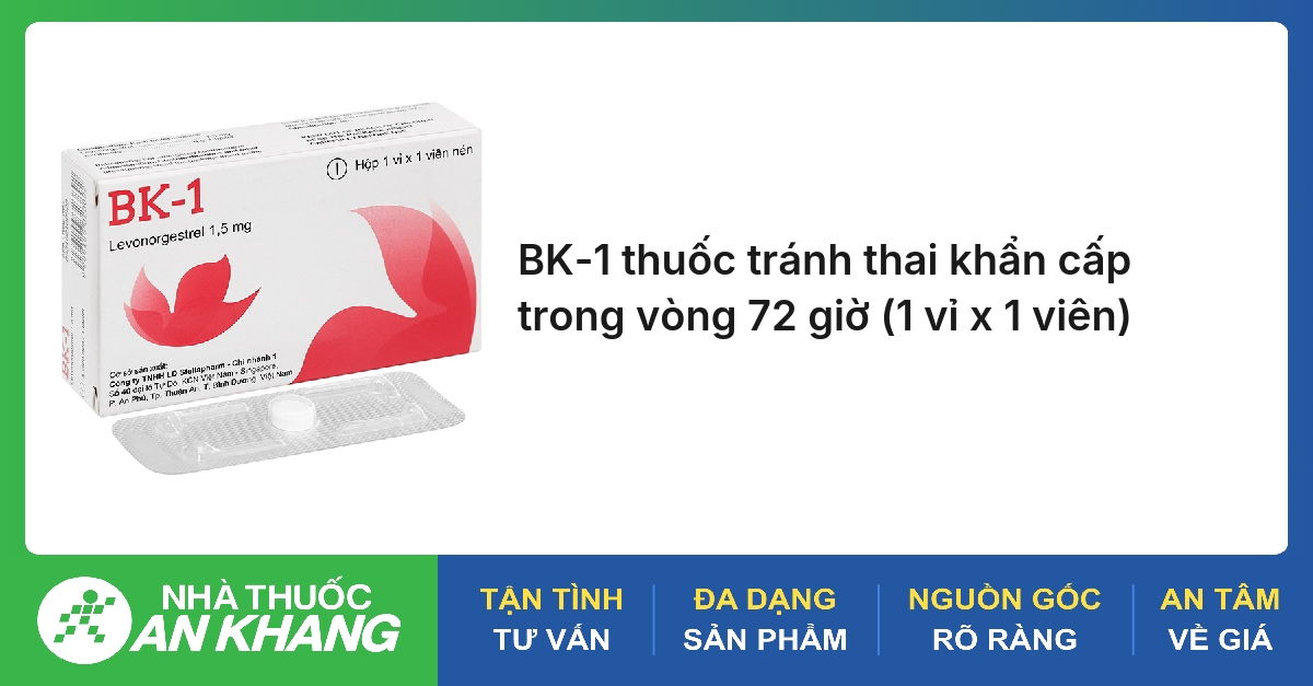BK-1 thuốc tránh thai khẩn cấp trong vòng 72 giờ (1 vỉ x 1 viên)