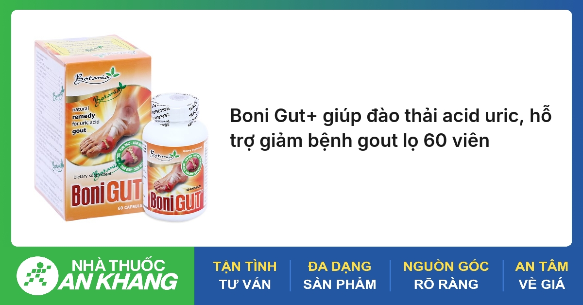 Boni Gut+ giúp đào thải acid uric, hỗ trợ giảm bệnh gout lọ 60 viên