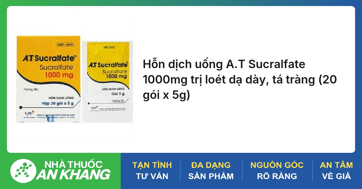 Hỗn dịch uống A.T Sucralfate 1000mg trị loét dạ dày, tá tràng (20 gói x 5g)