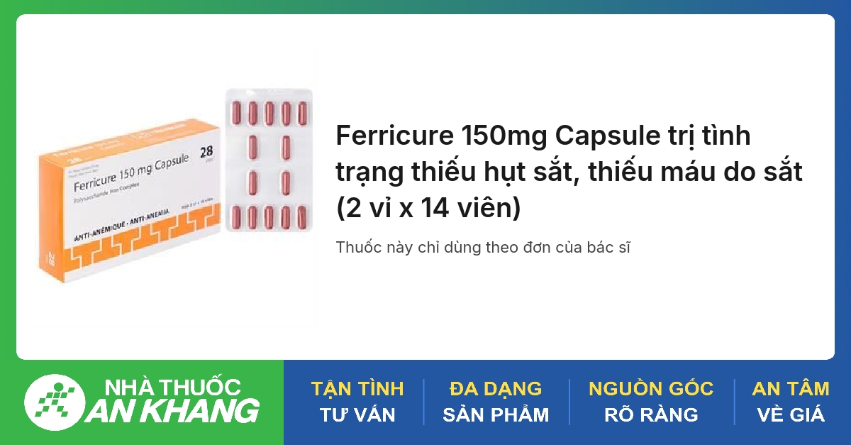 Thuốc Ferricure 150mg Capsule trị tình trạng thiếu hụt sắt Trenker 28 viên