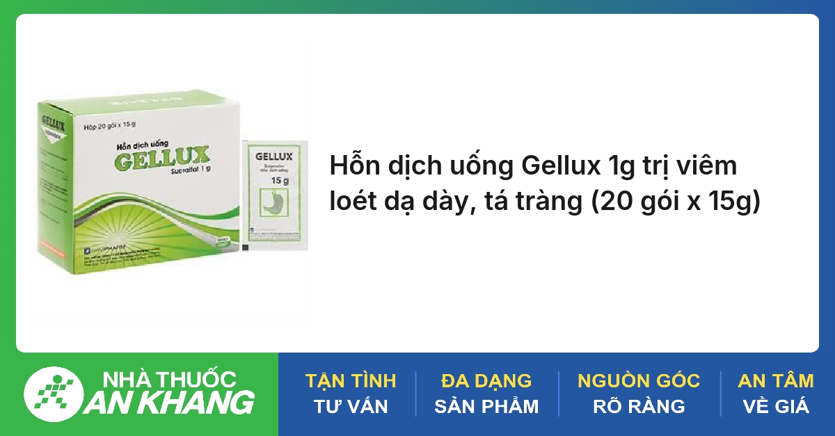 Hỗn dịch uống Gellux 15g trị viêm loét dạ dày, tá tràng trào ngược dạ dày thực quản (20 gói x 15g)