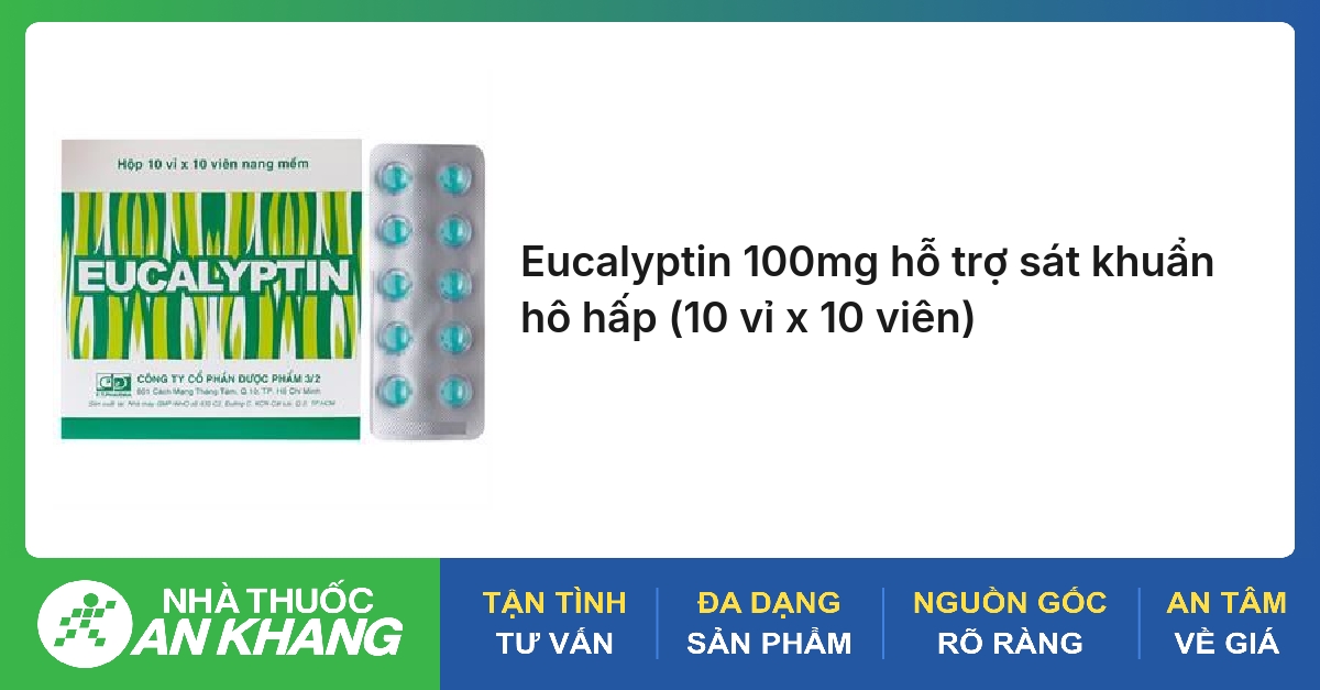 Eucalyptin 100mg hỗ trợ sát khuẩn hô hấp (10 vỉ x 10 viên)
