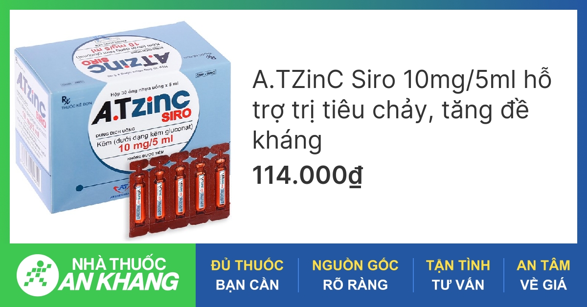 Dung dịch uống A.TZinC Siro hỗ trợ trị tiêu chảy, tăng đề kháng (30 ống x 5ml) -05/2023 | nhathuocankhang.com
