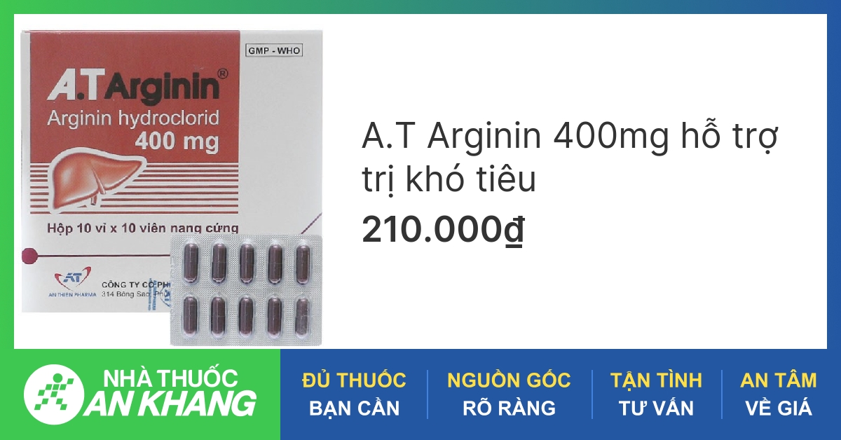 A.T Arginin 400mg hỗ trợ trị khó tiêu (10 vỉ x 10 viên) -05/2023 | nhathuocankhang.com