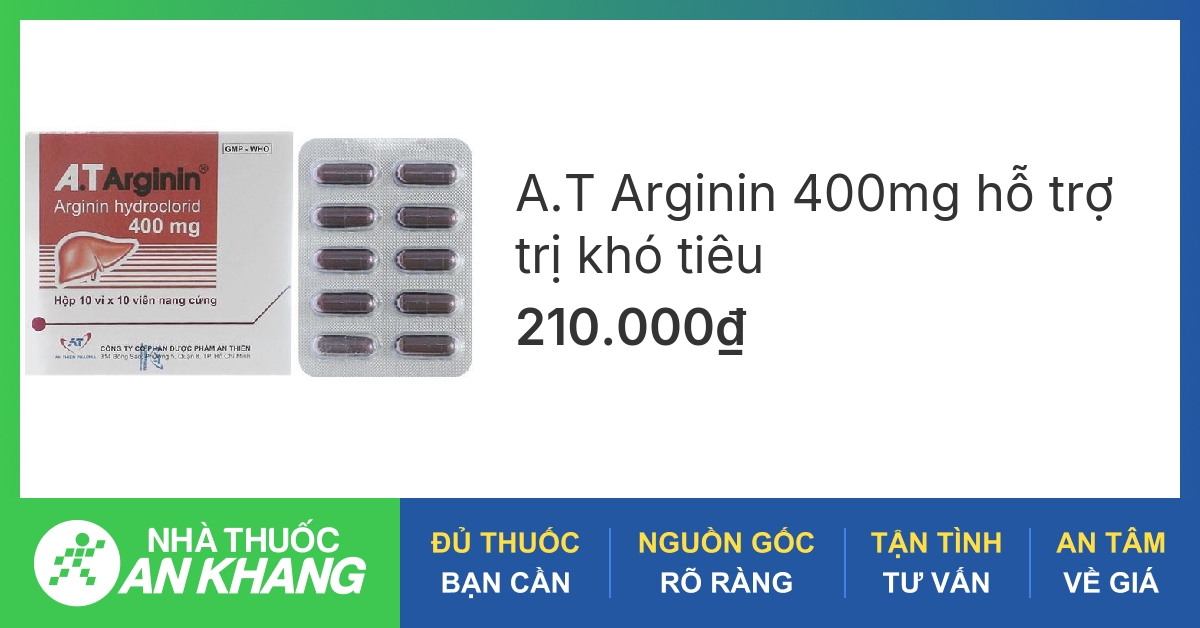 A.T Arginin 400mg hỗ trợ trị khó tiêu (10 vỉ x 10 viên) -05/2023 | nhathuocankhang.com