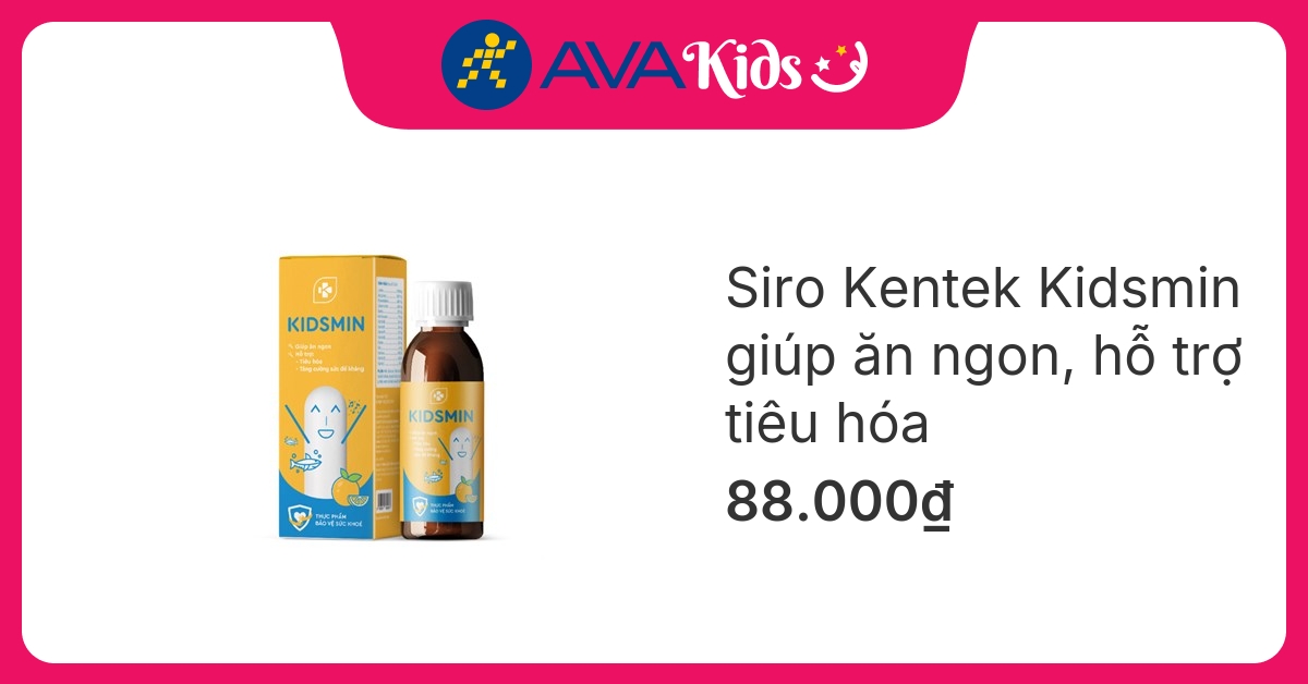 Siro Kentek Kidsmin giúp ăn ngon, hỗ trợ tiêu hóa hương dâu, cam, 100 ml dạng uống (từ 6 tháng)