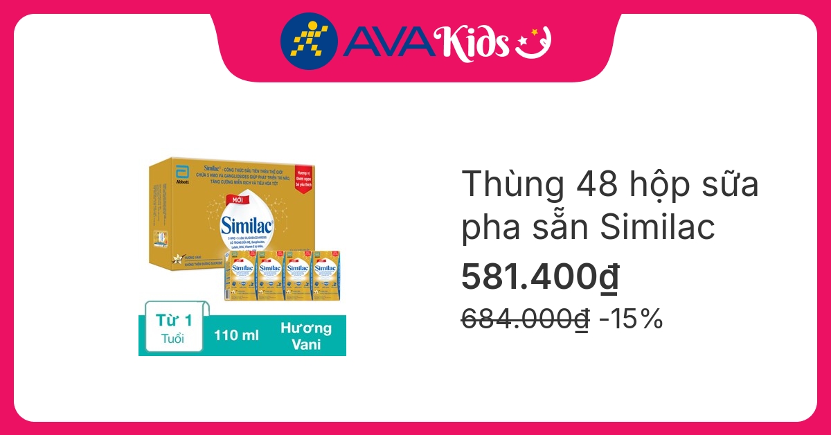 Thùng 48 hộp sữa pha sẵn Similac hương vani 110 ml (từ 1 tuổi) hover