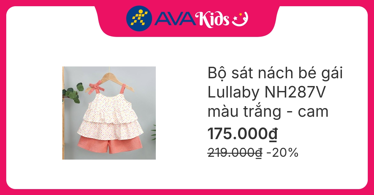 Bộ sát nách bé gái Lullaby NH287V màu trắng - cam