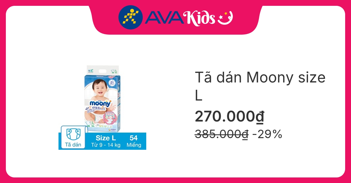 Tã dán Moony size L 54 miếng (9 - 14 kg)