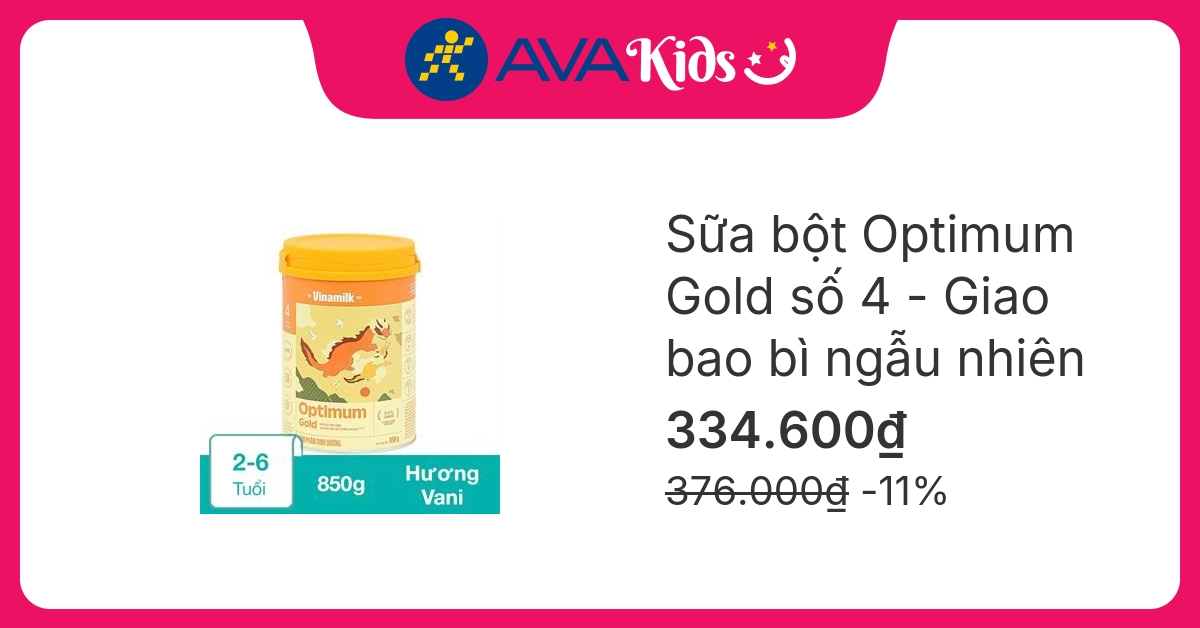 Sữa bột Optimum Gold số 4 hương vani 850g (2 - 6 tuổi) - Giao bao bì ngẫu nhiên