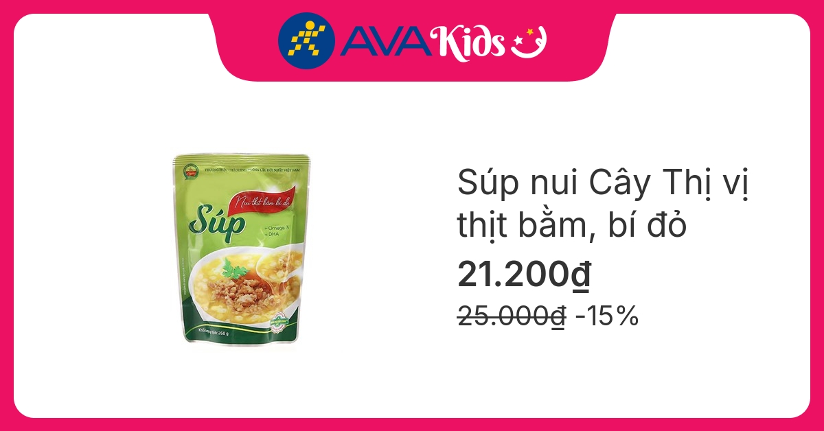 Súp nui Cây Thị vị thịt bằm, bí đỏ gói 260g (từ 1 tuổi) hover