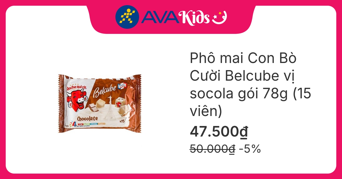 Phô mai Con Bò Cười Belcube vị socola gói 15 viên 78g (từ 1 tuổi)