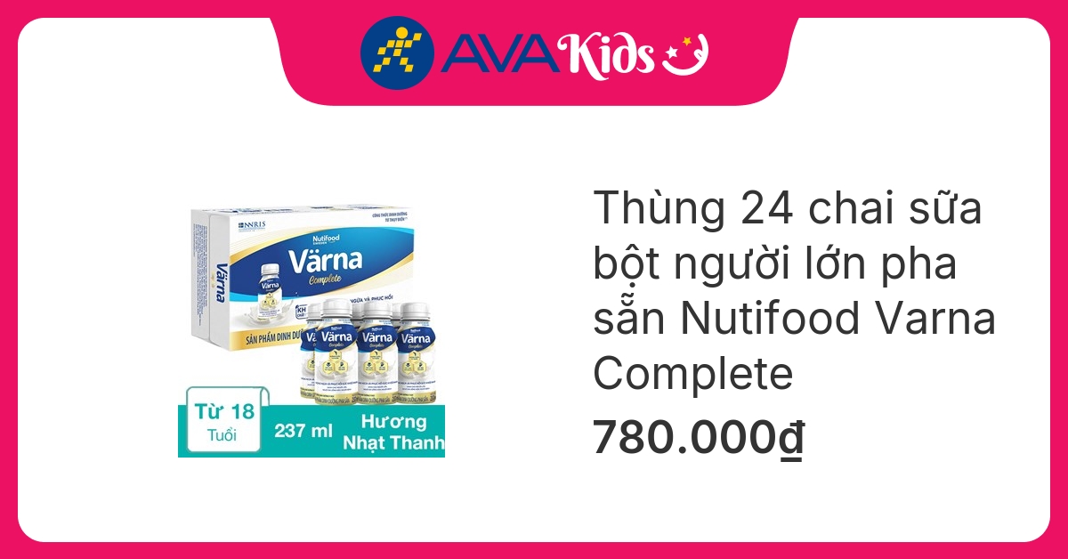 Thùng 24 chai sữa bột người lớn pha sẵn Nutifood Varna Complete hương nhạt thanh 237 ml