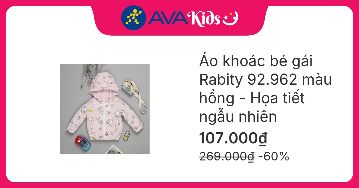 Áo khoác bé gái Rabity 92.962 màu hồng - Họa tiết ngẫu nhiên