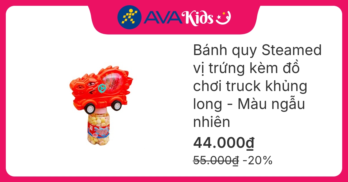 Bánh quy Steamed vị trứng kèm đồ chơi truck khủng long hộp 45g (từ 1 tuổi) - Màu ngẫu nhiên