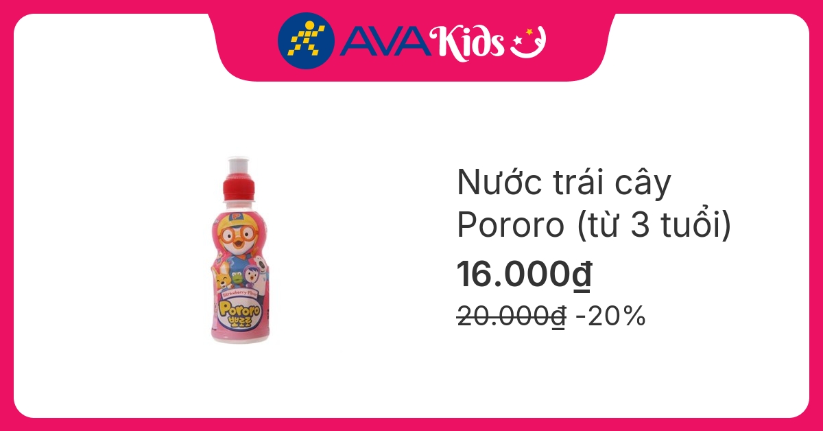 Nước trái cây Pororo vị dâu 235 ml (từ 3 tuổi)