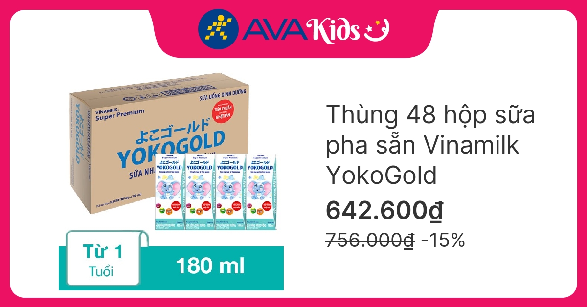 Thùng 48 hộp sữa pha sẵn Vinamilk YokoGold 180 ml (từ 1 tuổi) hover