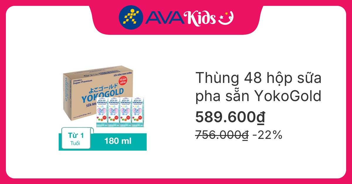 Thùng 48 hộp sữa pha sẵn YokoGold 180 ml (từ 1 tuổi)