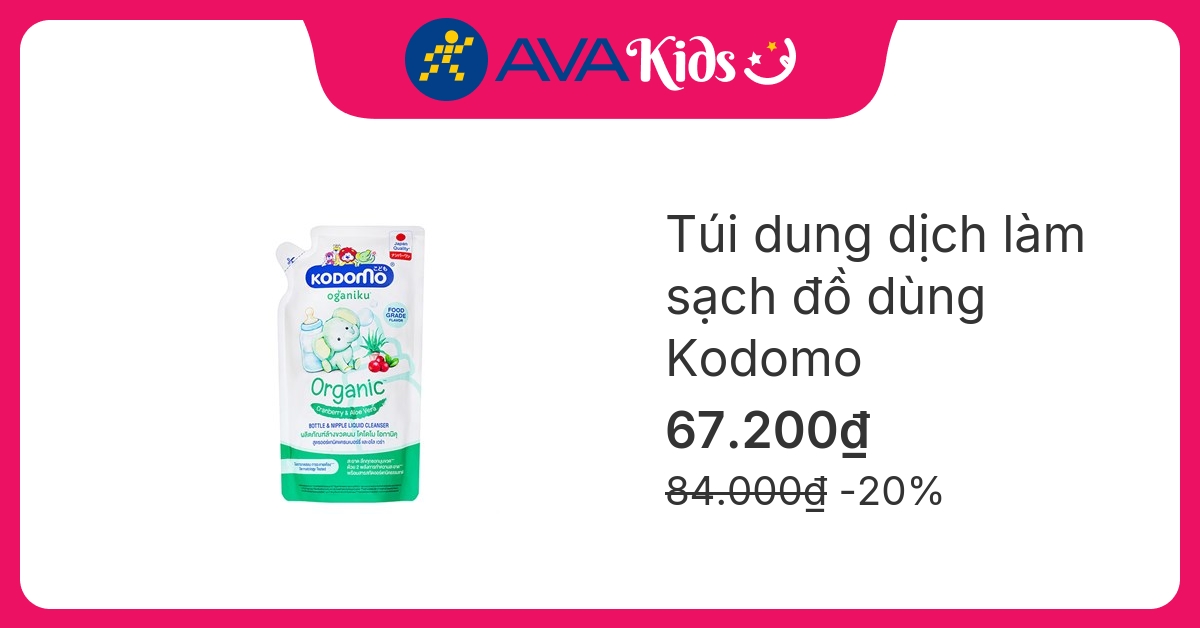 Dung dịch làm sạch đồ dùng Kodomo Organic chiết xuất lô hội và việt quất túi 600 ml hương quả mọng