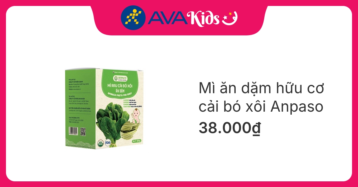 Mì ăn dặm cải bó xôi Organic Anpaso 120g (từ 7 tháng) hover