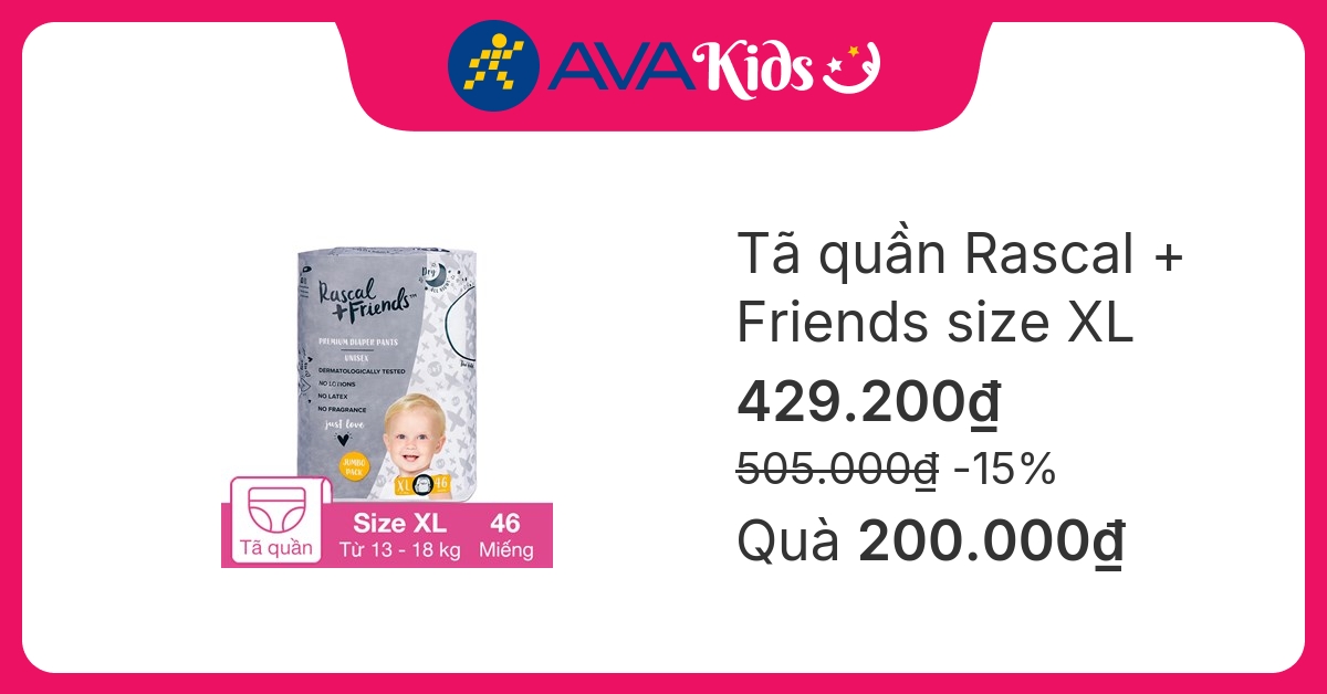 Tã quần Rascal + Friends size XL 46 miếng (13 - 18 kg)