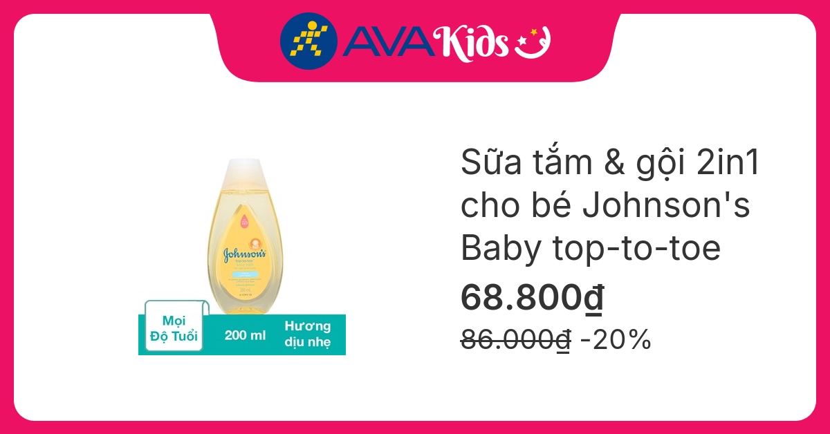 Sữa tắm & gội 2in1 cho bé Johnson's Baby top-to-toe hương dịu nhẹ 200 ml (mọi độ tuổi)