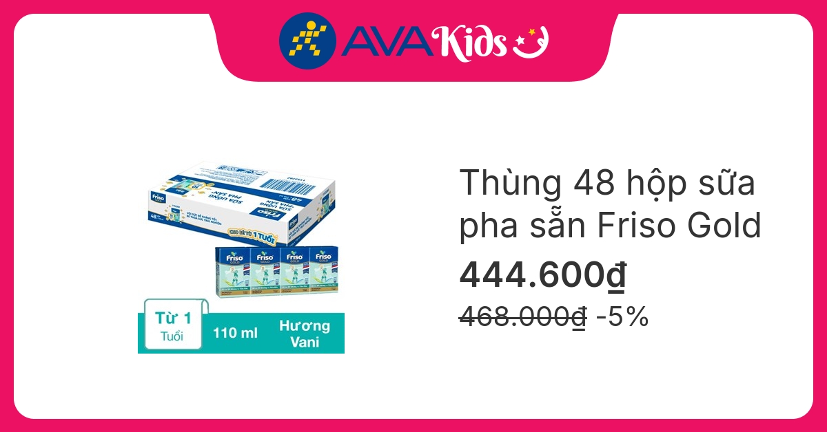 Thùng 48 hộp sữa pha sẵn Friso Gold hương vani 110 ml (từ 1 tuổi)