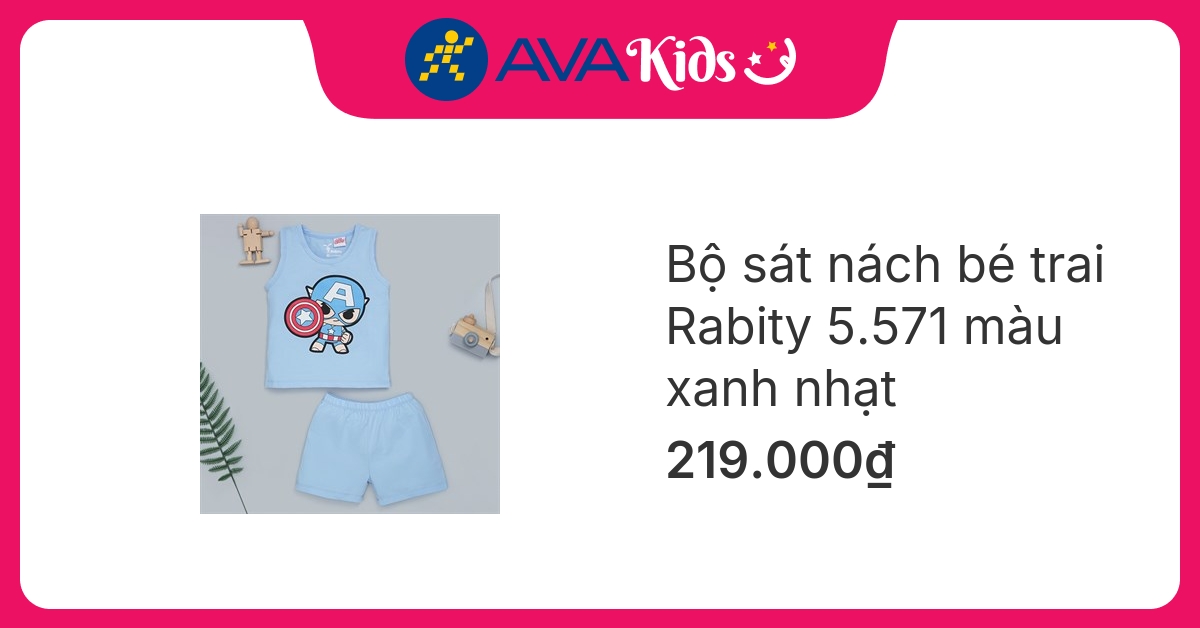 Bộ sát nách bé trai Rabity 5.571 màu xanh nhạt