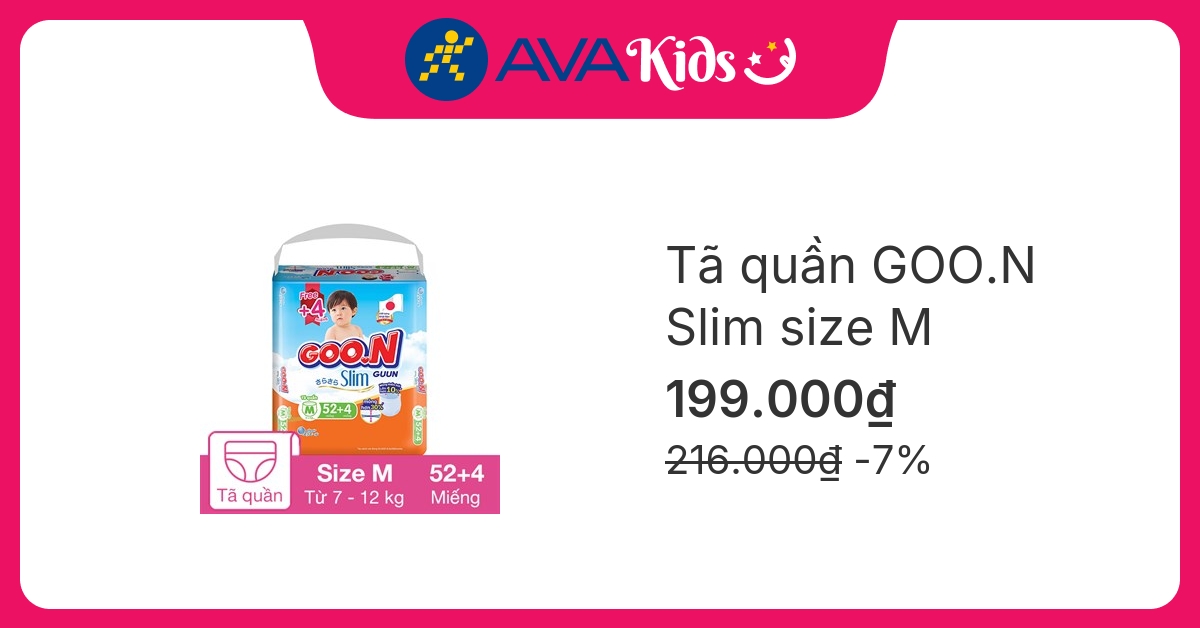 Tã quần GOO.N Slim size M 52 + 4 miếng (7 - 12 kg)