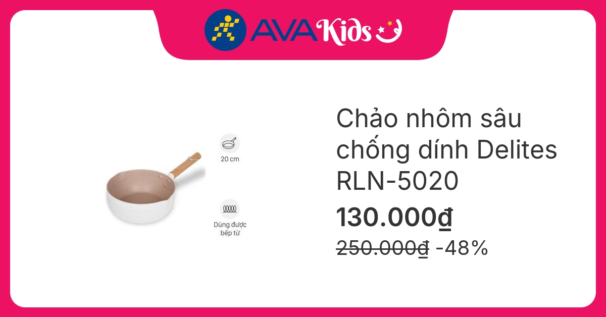 Chảo nhôm sâu chống dính đáy từ 20 cm Delites RLN-5020