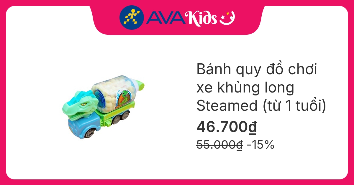 Bánh quy đồ chơi xe khủng long Steamed vị trứng hũ 45g (từ 1 tuổi)