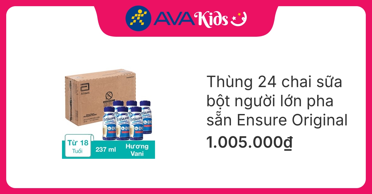 Thùng 24 chai sữa bột người lớn pha sẵn Ensure Original hương vani 237 ml