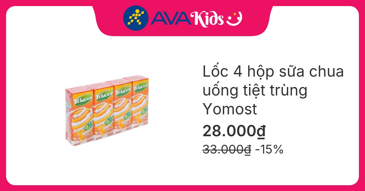 Lốc 4 hộp sữa chua uống tiệt trùng Yomost vị cam 170 ml (từ 2 tuổi)