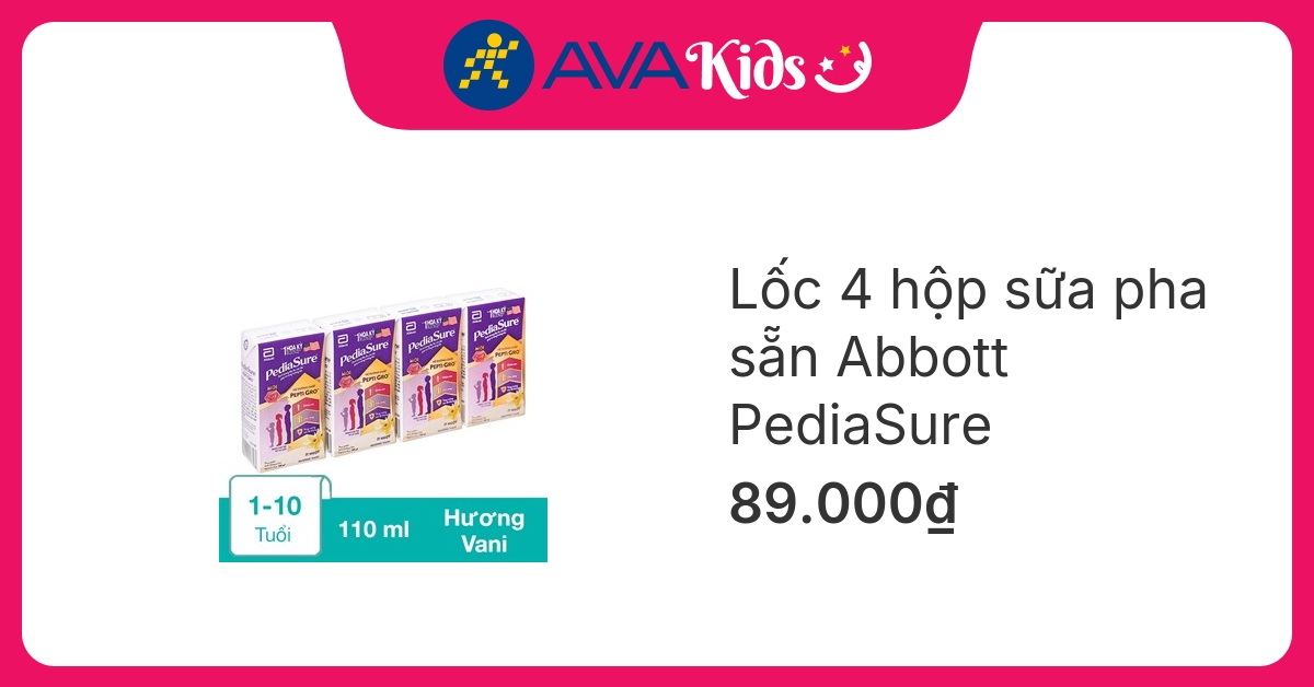 Lốc 4 hộp sữa pha sẵn Abbott PediaSure hương vani 110 ml (1 - 10 tuổi)