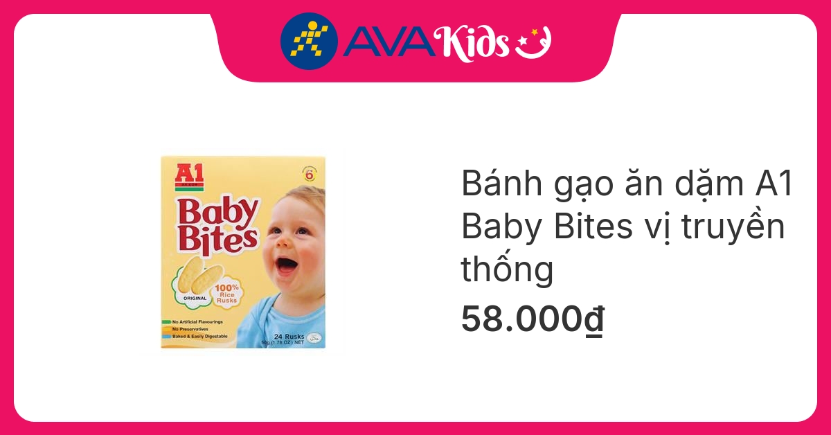 Bánh gạo ăn dặm A1 Baby Bites vị truyền thống hộp 50g (từ 6 tháng) hover