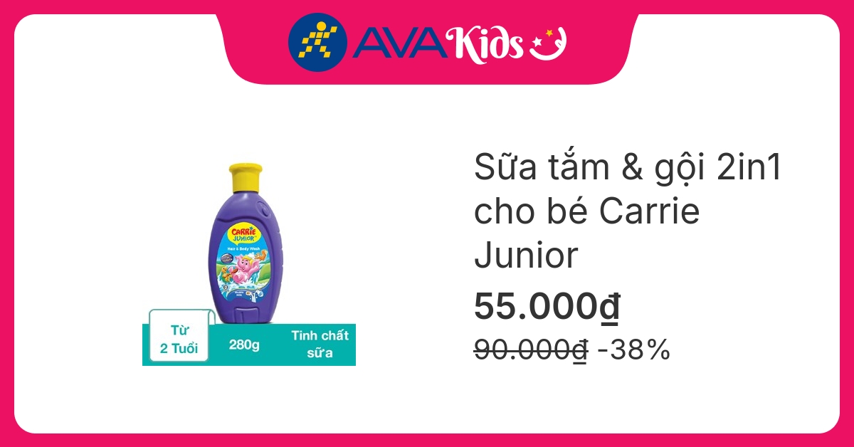 Sữa tắm & gội 2in1 cho bé Carrie Junior tinh chất sữa 280g (từ 2 tuổi)