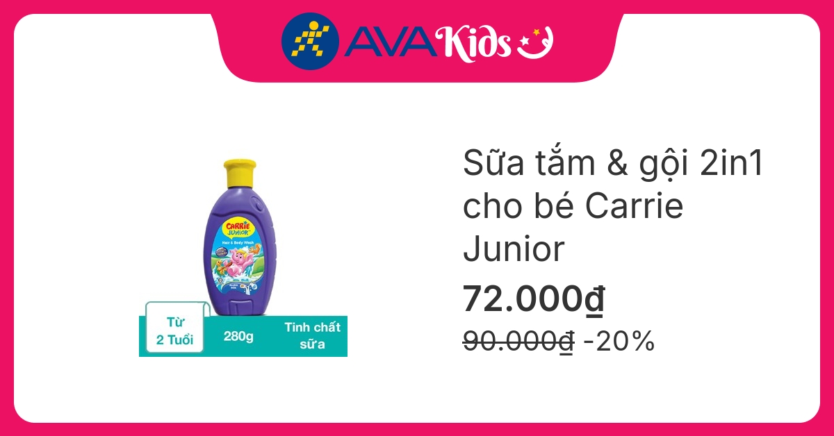 Sữa tắm & gội 2in1 cho bé Carrie Junior tinh chất sữa 280g (từ 2 tuổi)