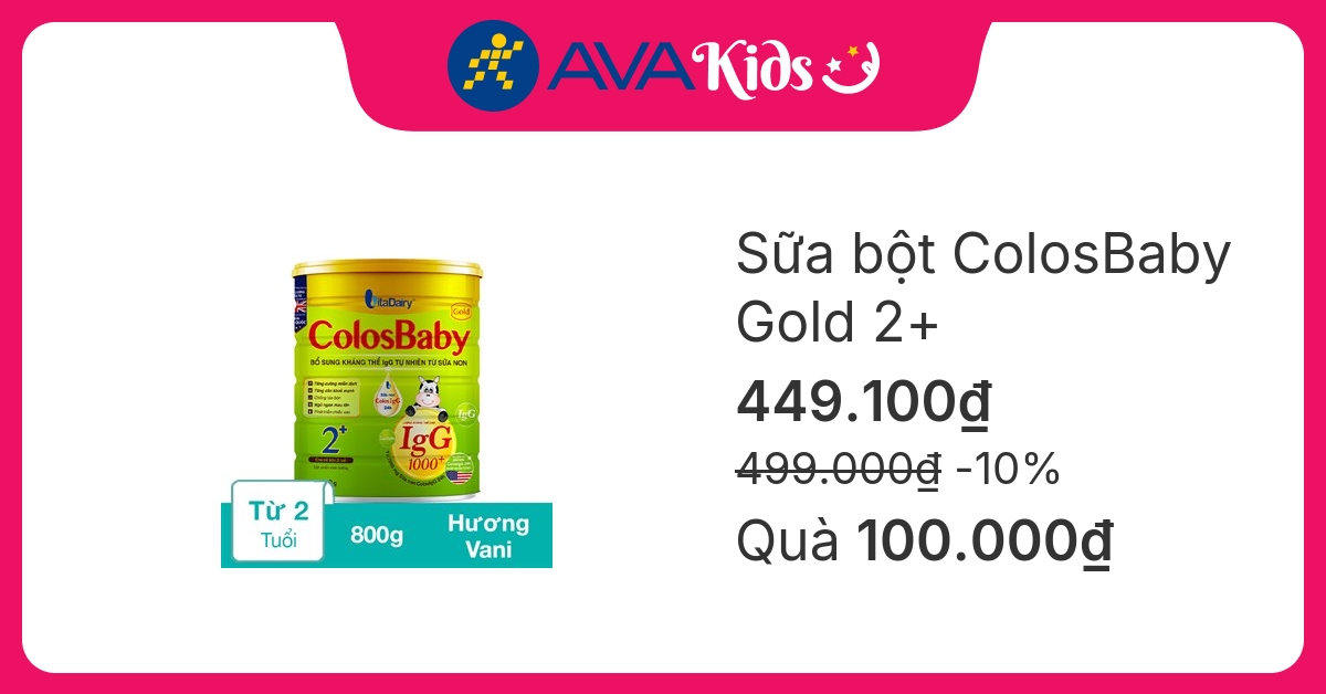 Sữa bột ColosBaby Gold 2+ (sữa non) hương vani 800g (từ 2 tuổi)