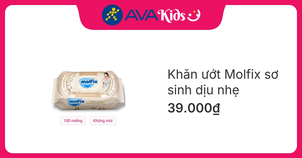 Khăn ướt Molfix sơ sinh dịu nhẹ không mùi gói 100 miếng