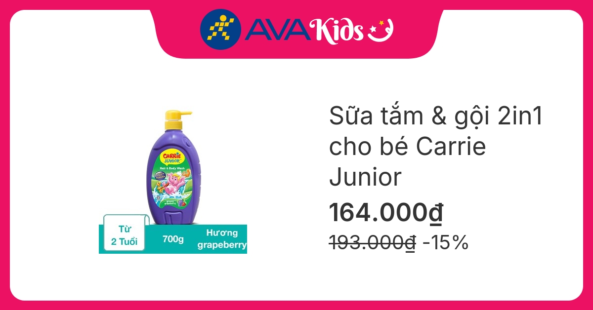 Sữa tắm & gội 2in1 cho bé Carrie Junior hương Grapeberry 700g (từ 2 tuổi)