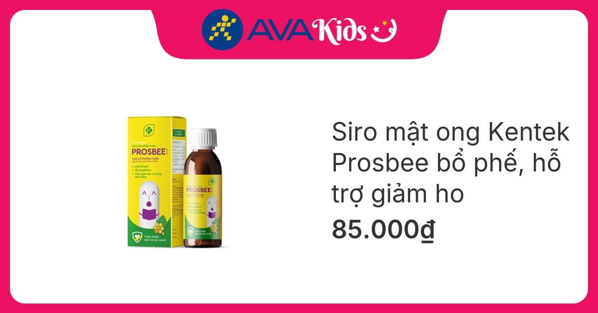 Siro mật ong Kentek Prosbee bổ phế, hỗ trợ giảm ho hương mật ong, 100 ml dạng uống (từ 2 tuổi)