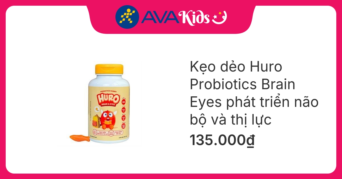 Kẹo dẻo Huro Probiotics Brain Eyes phát triển não bộ và thị lực hương cam, 168g dạng viên (từ 2 tuổi)