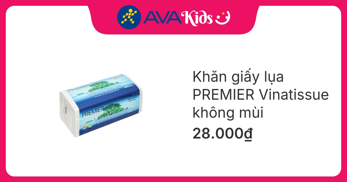 Gói 280 tờ khăn giấy lụa PREMIER Vinatissue không mùi 2 lớp
