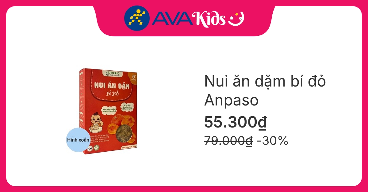 Nui ăn dặm bí đỏ Anpaso hình xoắn 150g (từ 6 tháng)