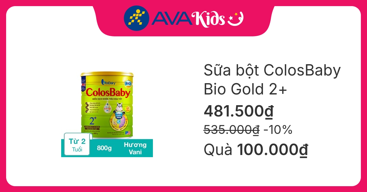 Sữa bột ColosBaby Bio Gold 2+ (sữa non) hương vani 800g (từ 2 tuổi)