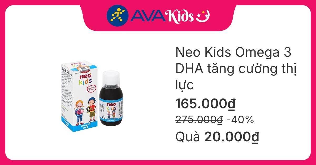 Neo Kids Omega 3 DHA tăng cường thị lực hương dâu, 150 ml dạng uống (từ 3 tháng)