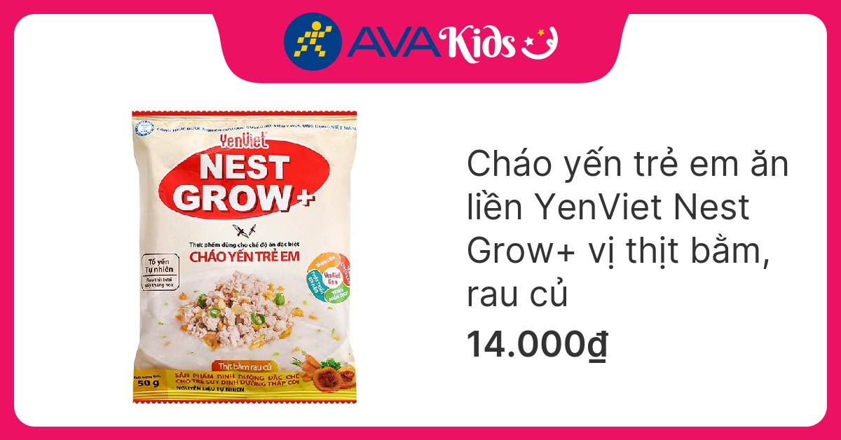 Cháo yến trẻ em ăn liền YenViet Nest Grow+ vị thịt bằm, rau củ gói 50g (từ 3 tuổi) hover